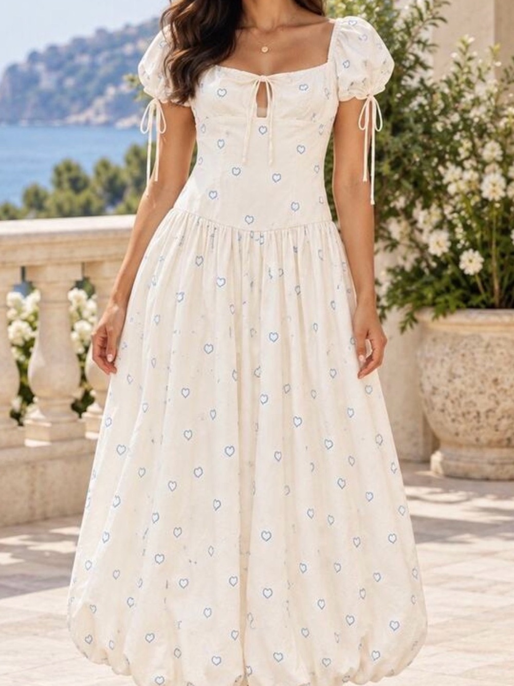 Free People Bali Sprinkled Heart Puff Sleeve Bubble Hem Dress NWT - Picture 8 of 8